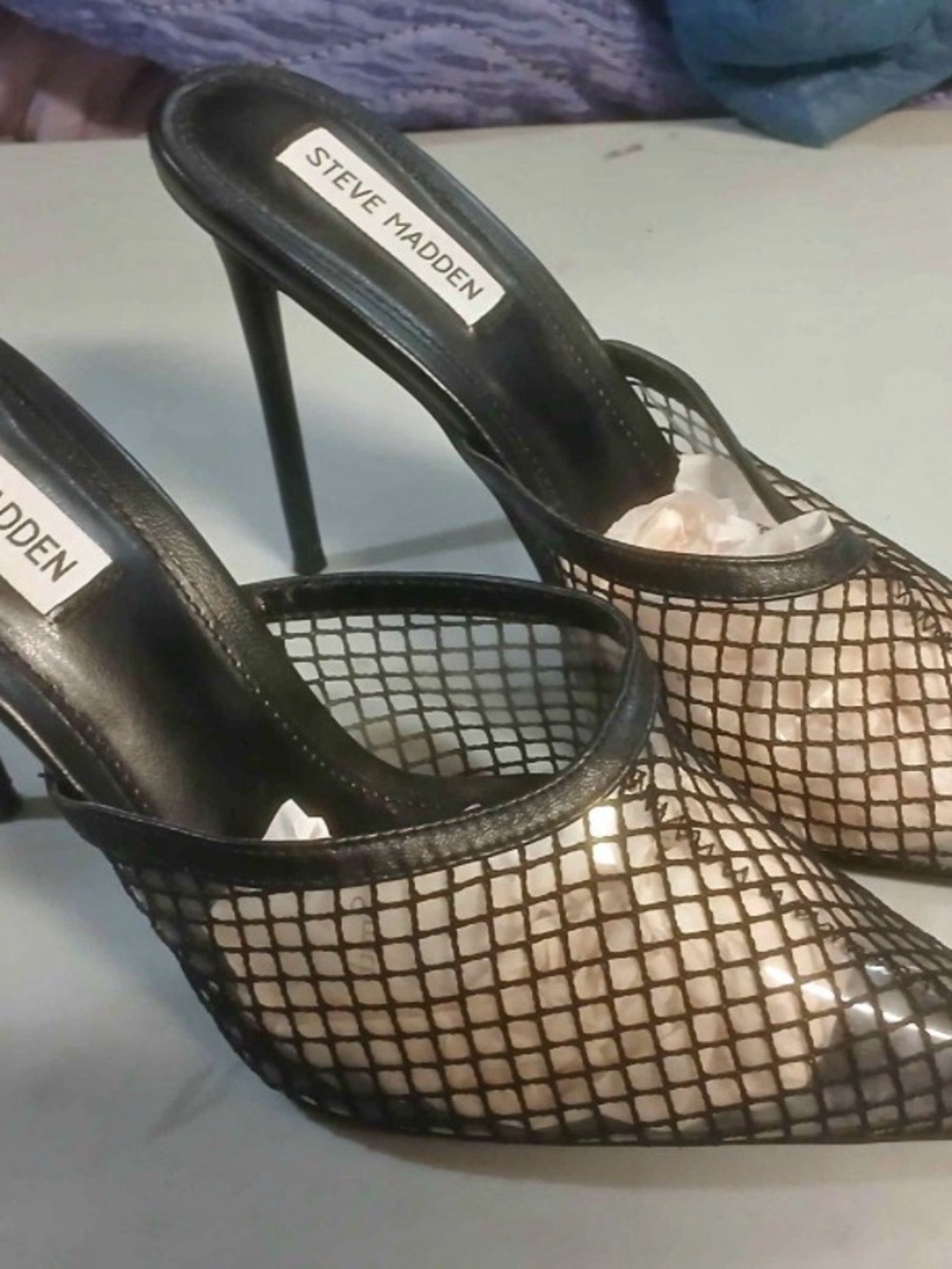 Steve Madden Black Mesh Pointed-Toe Stiletto Mules